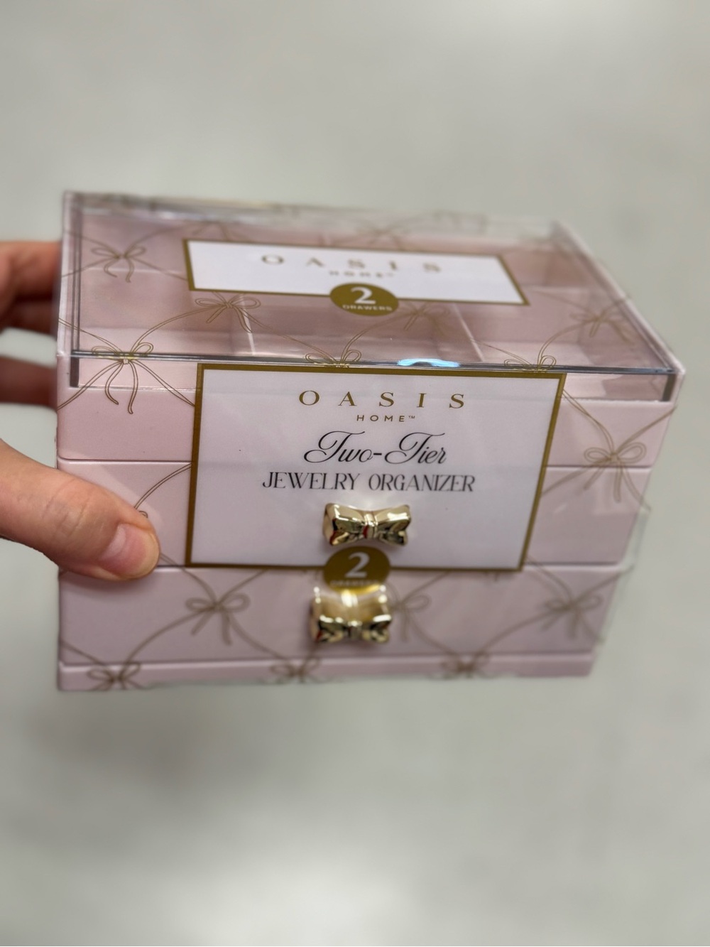 Oasis Home Two-Tier Jewelry Organizer - Pink with Gold Accents